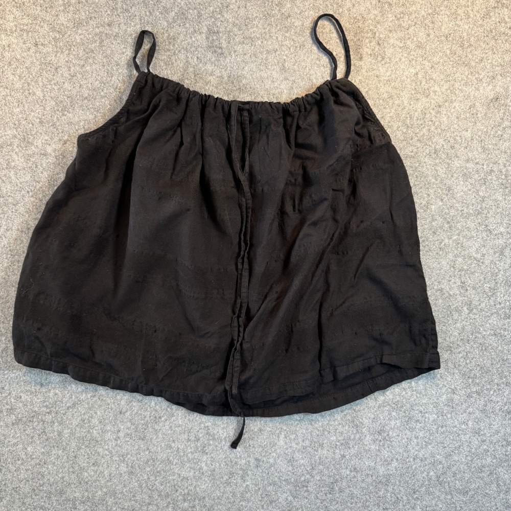 Lou & Grey Dobby Cotton Camisole Top Large Black Textured Spaghetti Strap